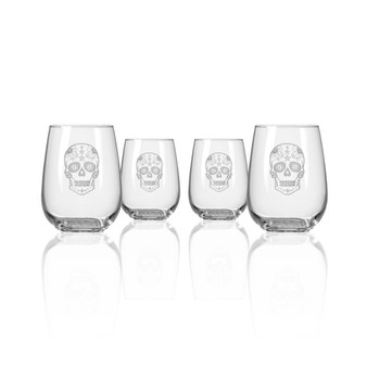 Sugar Skull Stemless 17Oz - Set Of 4 Glasses