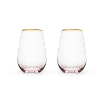 Rose Crystal Stemless Wine Glass, Set of 2