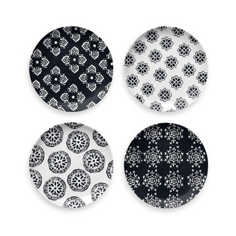 Melamine Black Medallion Melamin Assorted Salad Plate ,Set Of 4, 8.5"
