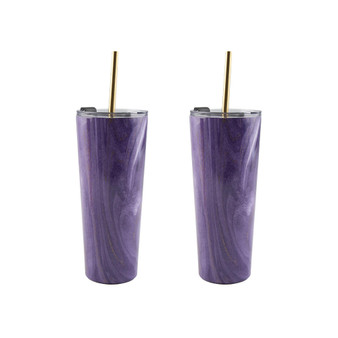 24 Oz Geode Decal Stainless Steel Tumblers with Straw, Pack of 2