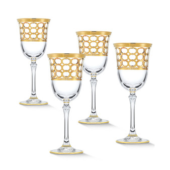 4 Piece Infinity Gold Ring White Wine Goblet Set