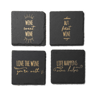 4 X 4" Life Happens-wine Helps Slate Coasters Square Set, 4 Piece