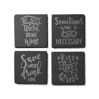 4 X 4" Wine is Necessary Slate Coasters Square Set, 4 Piece