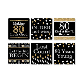 Adult 80th Birthday - Gold - Funny Party Decor - Drink Coasters - Set of 6