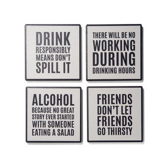 4.25'' D Work Hour Happy Hour Sentiments Ceramic Coasters Set, 4 Piece