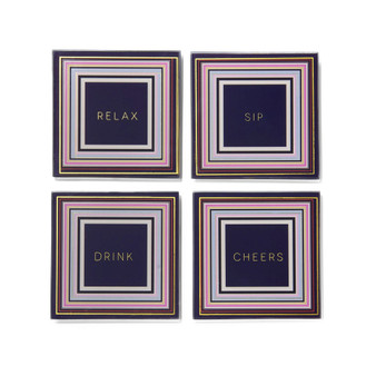 4" D Cheers to You Glass Coaster Set, 4 Piece