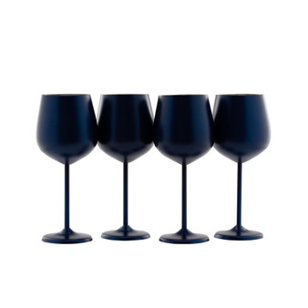 18 Oz Navy Stainless Steel White Wine Glasses, Set of 4