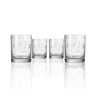 Fleur De Lis Double Old Fashioned 14Oz - Set Of 4 Glasses