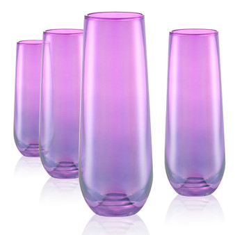 Set of 4 9oz Luster Purple Stemless Flutes