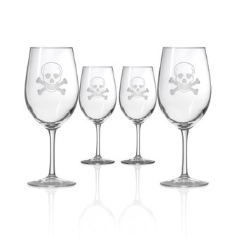 Skull and Cross Bones All Purpose Wine Glass 18Oz - Set Of 4 Glasses