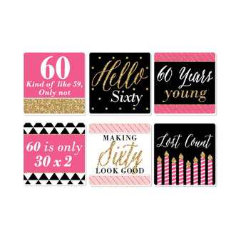 Chic 60th Birthday - Pink, Black & Gold - Party Decor - Drink Coasters Set of 6