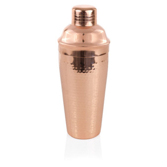 Hammered Copper Cocktail Shaker with Built-in Strainer, 25 Oz