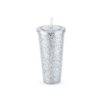 Glam Silver Double Walled Glitter Tumbler, 24 Oz
