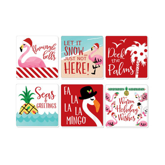 Flamingle Bells - Funny Tropical Christmas Party Decor Drink Coasters Set of 6