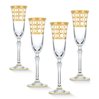 4 Piece Infinity Gold Ring Champagne Flute Set