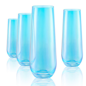 Set of 4 9oz. Luster Turquoise Stemless Flutes
