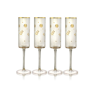Plum Blossom Champagne Flute 8 oz Glasses, Set of 4
