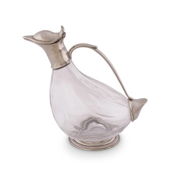 Hand-Blown Glass Wine Decanter with Solid Pewter Duck Shape