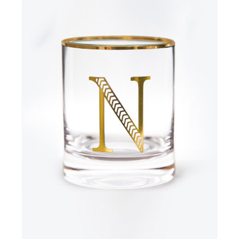 Monogram Rim and Letter N Double Old Fashioned Glasses, Set Of 4