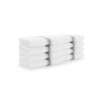 White Turkish Luxury Striped Washcloths for Bathroom 600 GSM, 13x13 in., 8-Pack , Super Soft  Absorbent Washcloths
