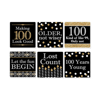 Adult 100th Birthday - Gold - Funny Party Decor - Drink Coasters - Set of 6