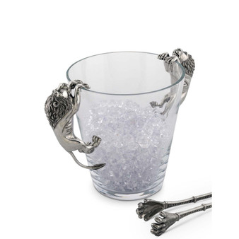 Glass Ice, Wine, Champagne Bucket with Pewter Lion Handles