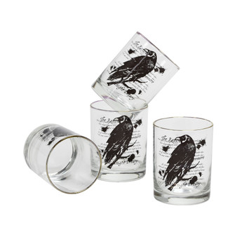14-Ounce 22 Carat Gold-Tone Rim DOF (Double Old Fashioned) Glass Set of 4 - Spooky Raven