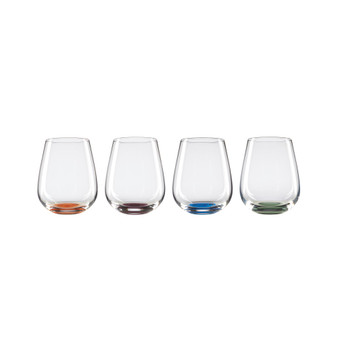 Bottoms Up Color Bottom Stemless Wine Glasses, Set of 4