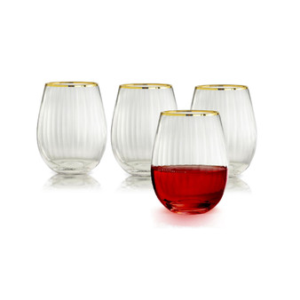 Rocher Stemless Wine Glasses, Set of 4, 21 Oz