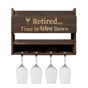 Retired Time To Wine Down Wall Mounted Wine Rack with Wine Glasses, Set of 5