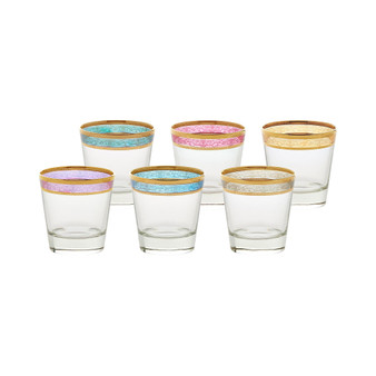 Melania Collection Multicolor Double Old Fashion Glasses, Set of 6