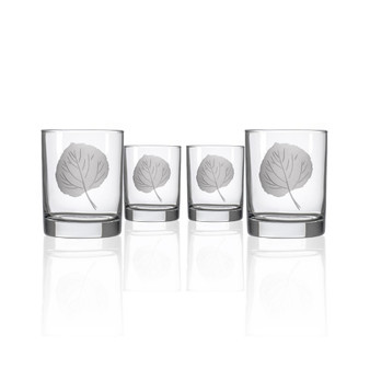 Aspen Leaf Double Old Fashioned 14Oz - Set Of 4 Glasses