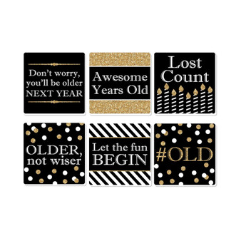 Adult Happy Birthday - Gold - Funny Party Decor - Drink Coasters - Set of 6