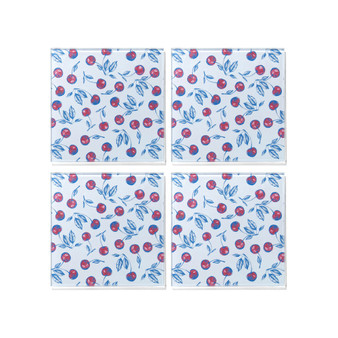 4 X 4" Bing Cherries Glass Coasters Set, 4 Piece