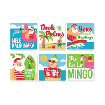 Tropical Christmas Funny Beach Santa Holiday Party Decor Drink Coasters 6 Ct