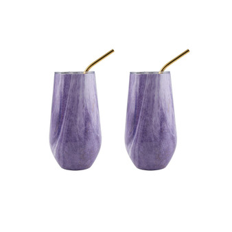 16 Oz Geode Decal Stainless Steel Wine Tumblers with Straw, Pack of 2