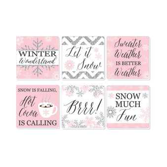 Pink Winter Wonderland - Holiday Snowflake Party Decor Drink Coasters - Set of 6