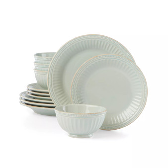 French Perle Groove Blue 12 Pc. Dinnerware Set, Service for 4, Created for Macy's