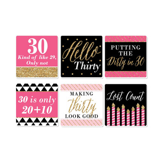 Chic 30th Birthday - Pink, Black & Gold - Party Decor - Drink Coasters Set of 6