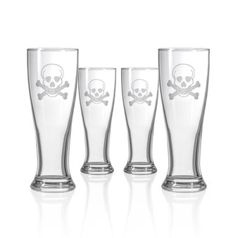 Skull and Cross Bones Beer Pilsner 16Oz- Set Of 4 Glasses