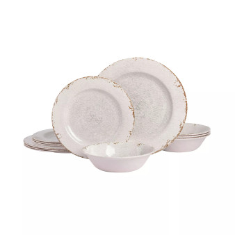 by Gibson Mauna Ice Melamine Dinnerware 12 Piece Set, Service for 4
