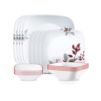 Square Kyoto Leaves 16 Piece Dinnerware Set, Service for 4