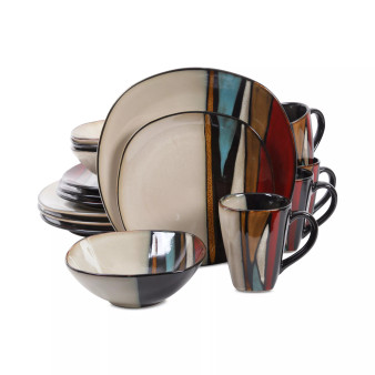 Elite Althea Reactive Glaze Teal 16-Piece Dinnerware Set, Service for 4