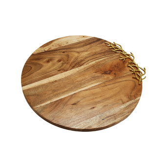 Wood Charcuterie Board Coral Design Round without Handle, 16" x 1"