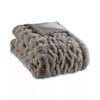 Ruched Reversible Faux-Fur Throw, 50" x  60"