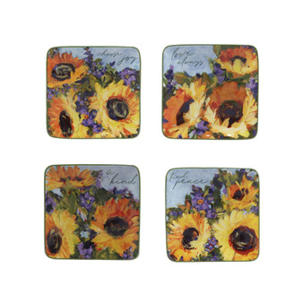 Sunflower Bouquet Set of 4 Canape Plates, 6"