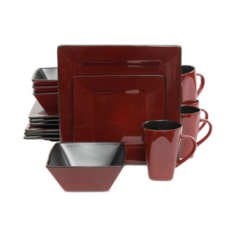 Elite Kiesling Square Red 16-Piece Dinnerware Set, Service for 4