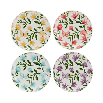 8” Floral Butterfly Salad Plates, Set of 4