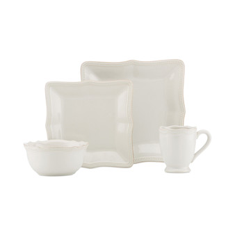 Dinnerware, French Perle Bead White Square 4 Piece Place Setting