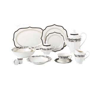 Wavy Mix and Match Bone China Service for 8-Fiona, Set of 57